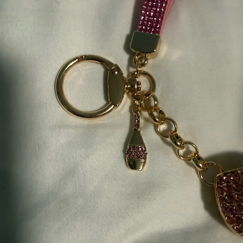 Keychain/Bag Charm Elegant Pink stones and Gold tone Wine Glass!